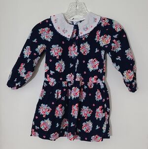 Vintage OshKosh Bgosh Dress Jumper Corduroy Floral Blue Pink Purple Girls 4